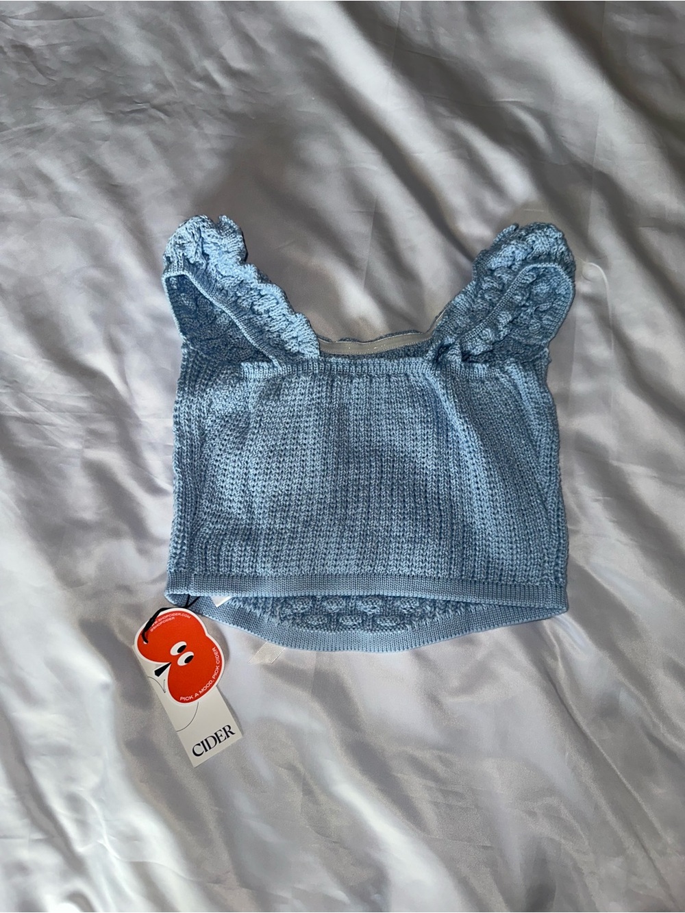 Cider Blue Crochet Off Shoulder Bow Front Cottagecore Crop Top Medium NWT - Picture 5 of 5